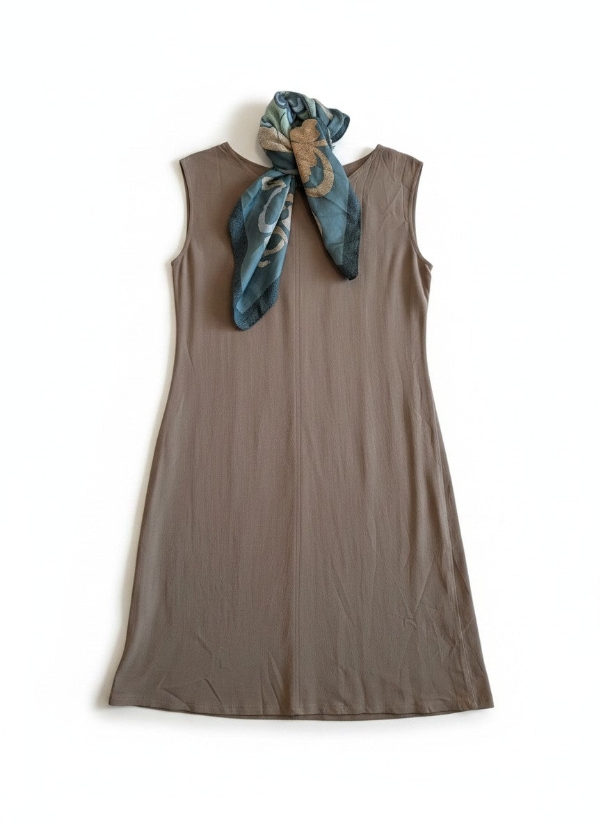Eileen Fisher Taupe Sleeveless Flared Pullover Dress