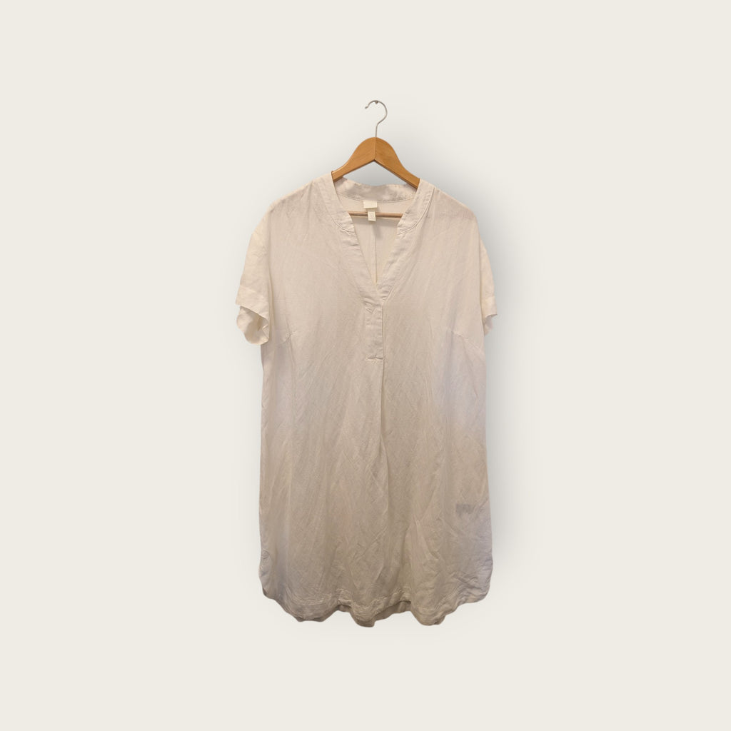 H&M White Short-Sleeve V-Neck Unstructured Linen Dress