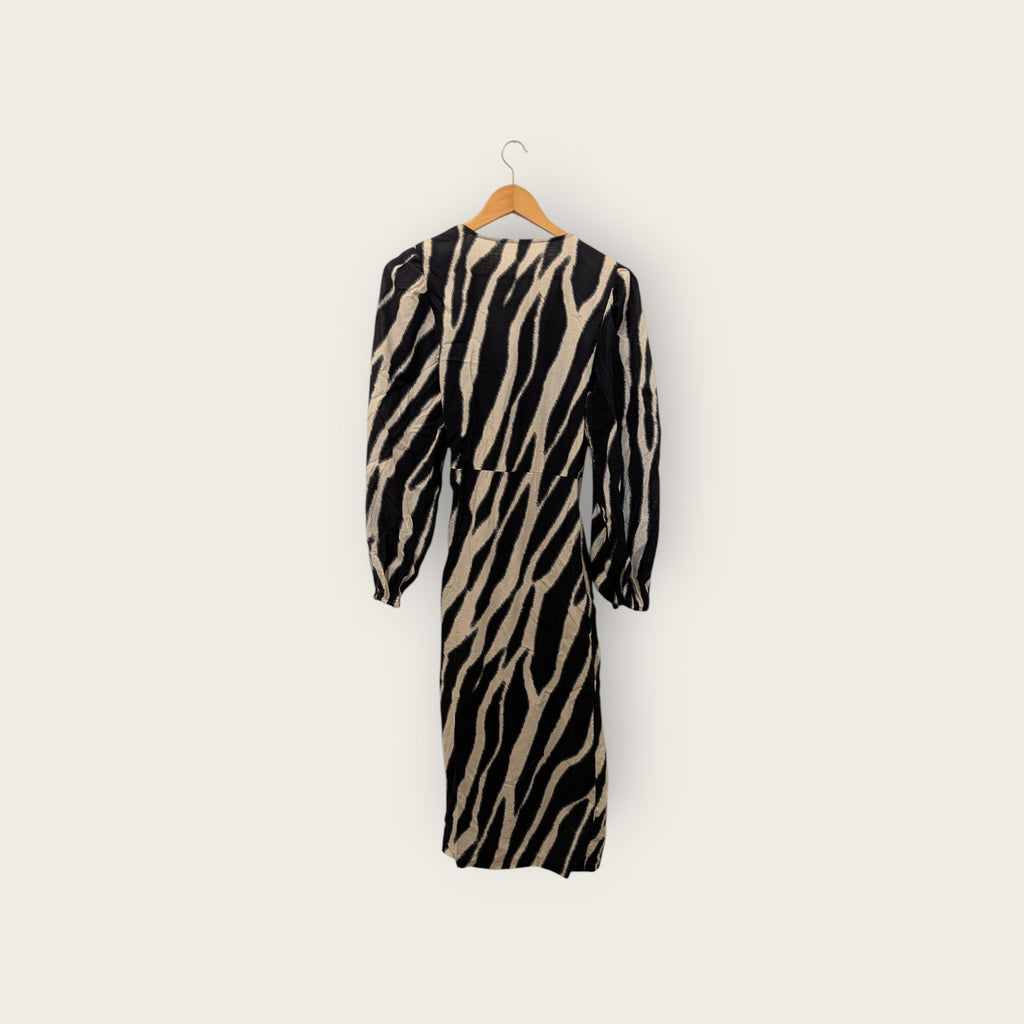 H&M Animal Print Wrap Dress with Puff Sleeves — New