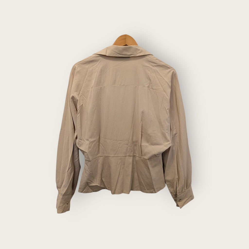 Ronen Chen Taupe Button-Wrap Peplum Top