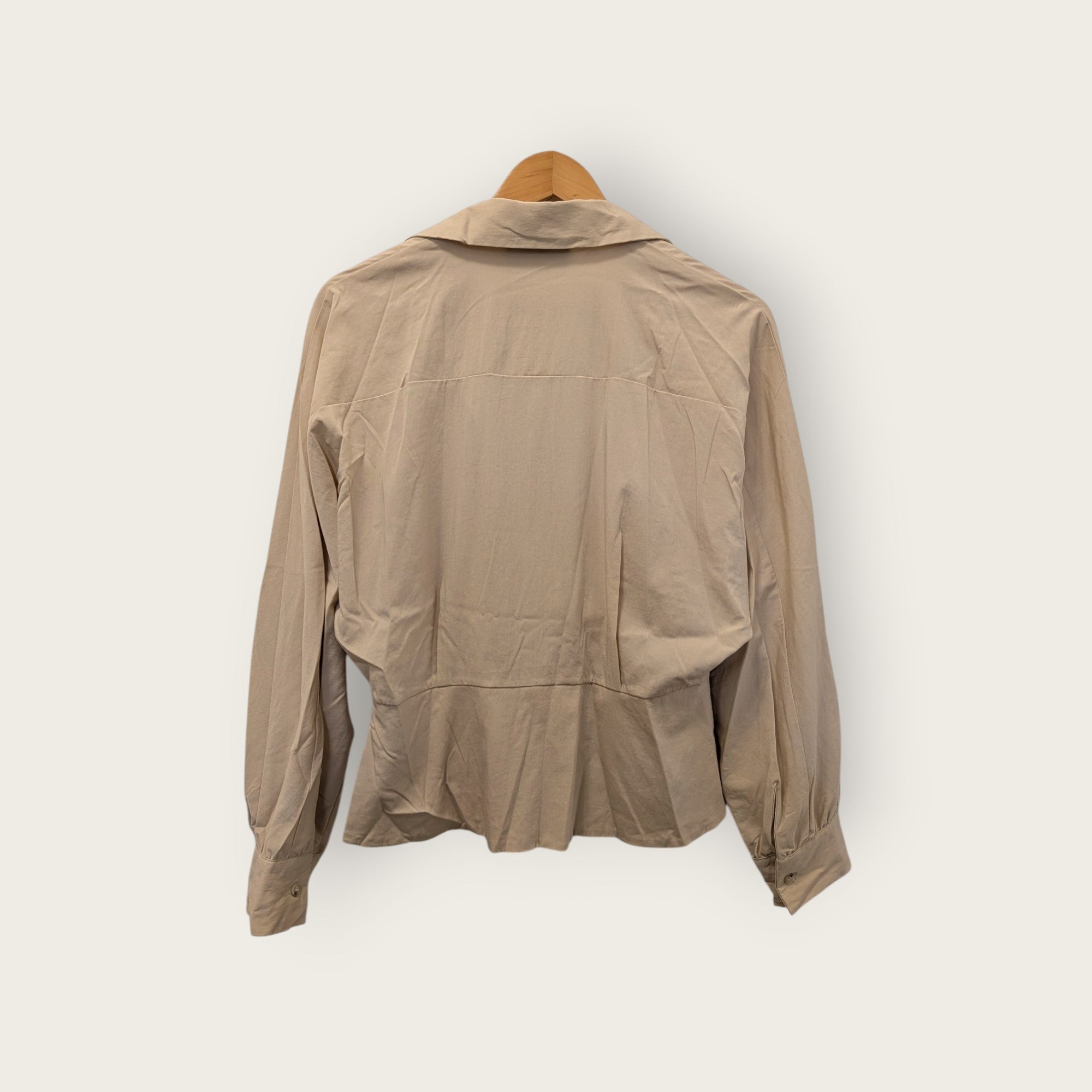 Ronen Chen Taupe Button-Wrap Peplum Top