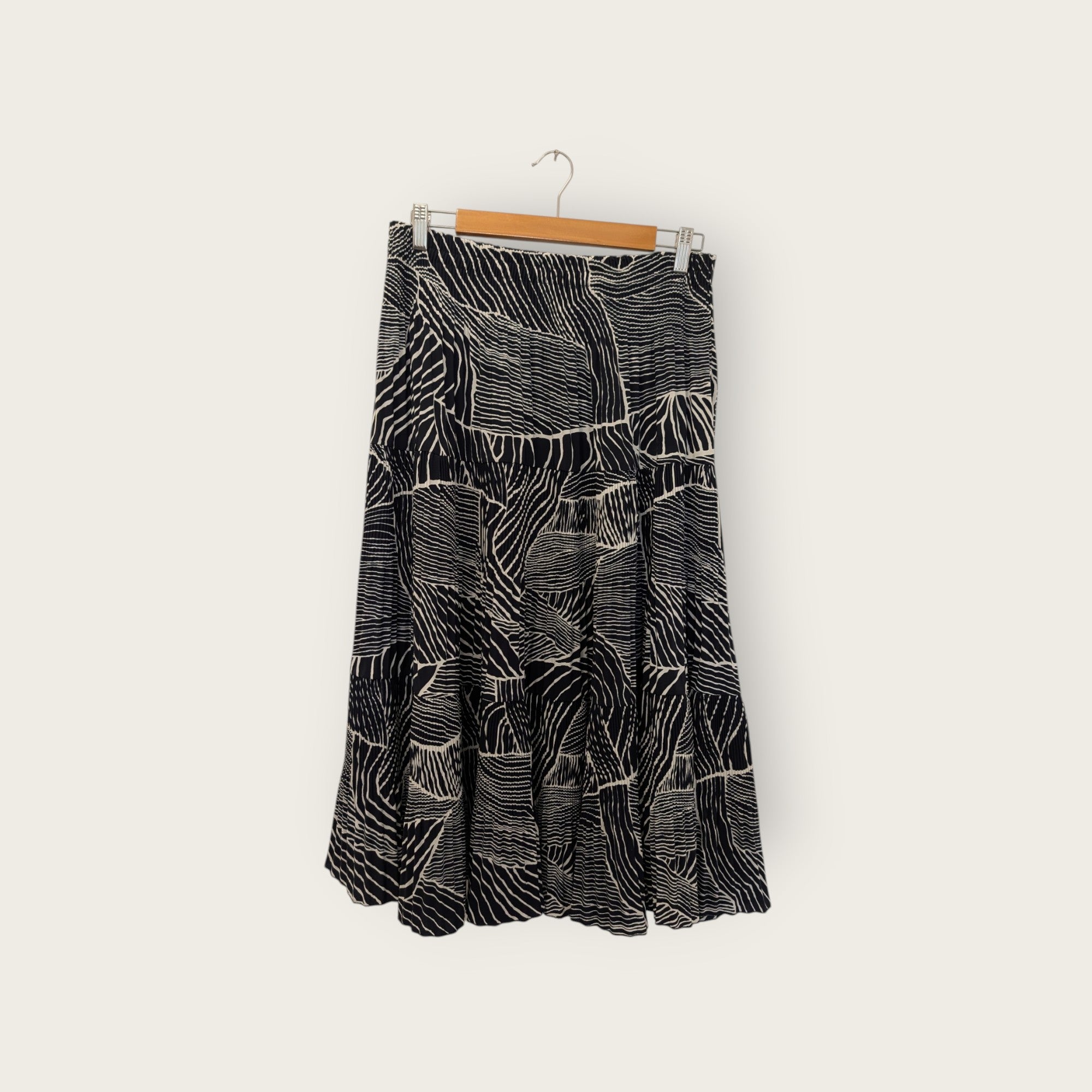 Pleated Tiered Blue & White Safari Print Skirt