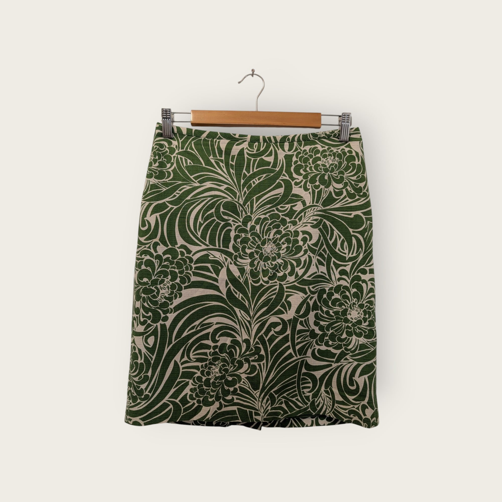 Ann Taylor LOFT Green Silk-Cotton Print Straight Skirt