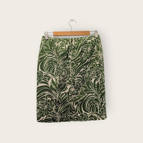Ann Taylor LOFT Green Silk-Cotton Print Straight Skirt