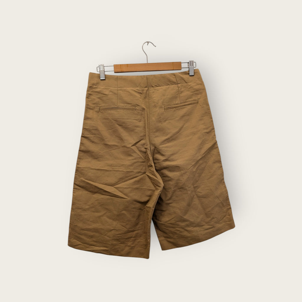 Zara Camel Linen-Cotton A-Line High-Waisted Shorts