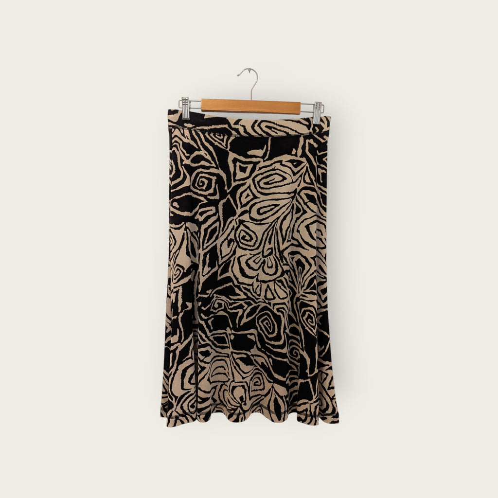 Chico's Traveler's Black & Beige Safari Print Flared Skirt