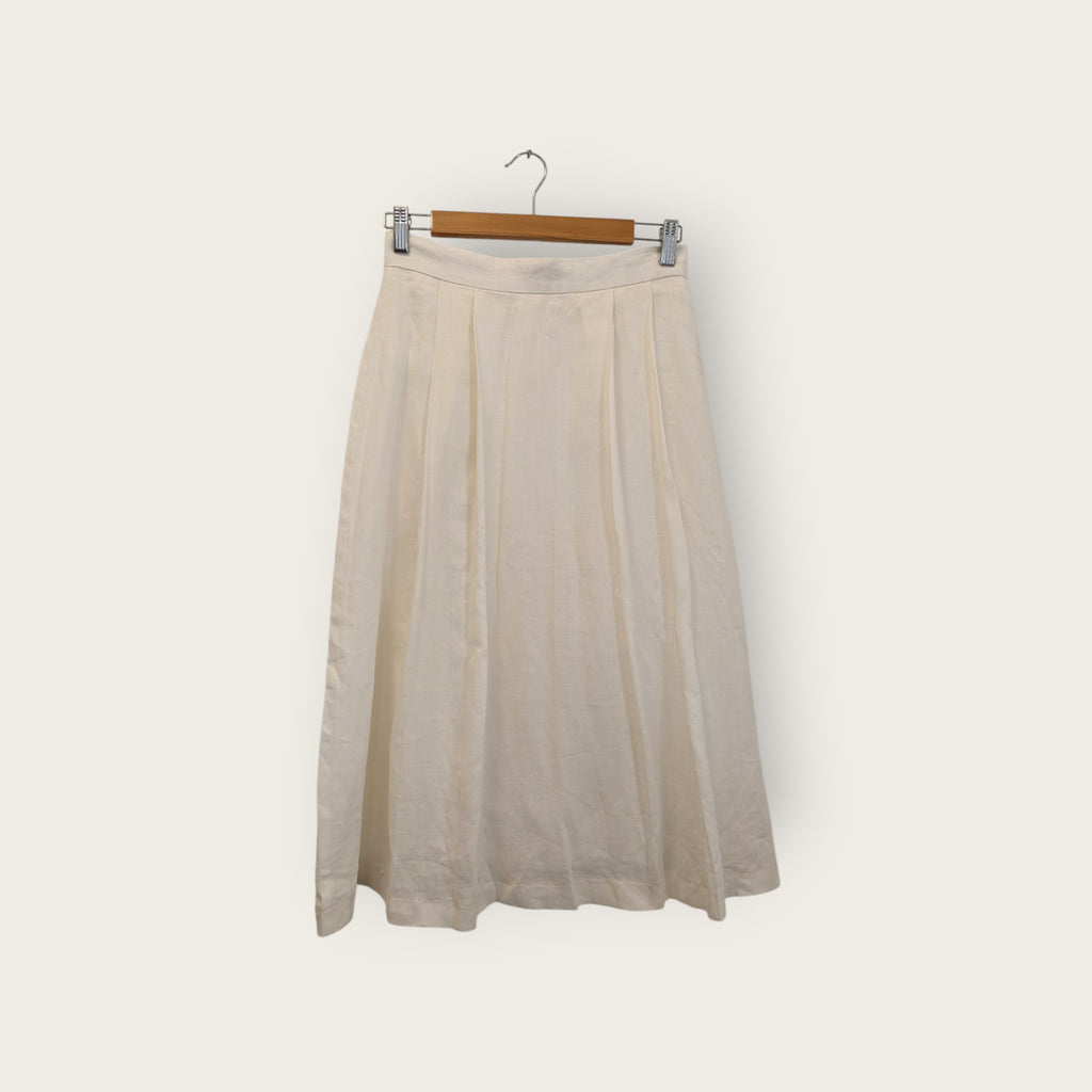 Barelli Fully Lined Pleated White Linen-Look Skirt