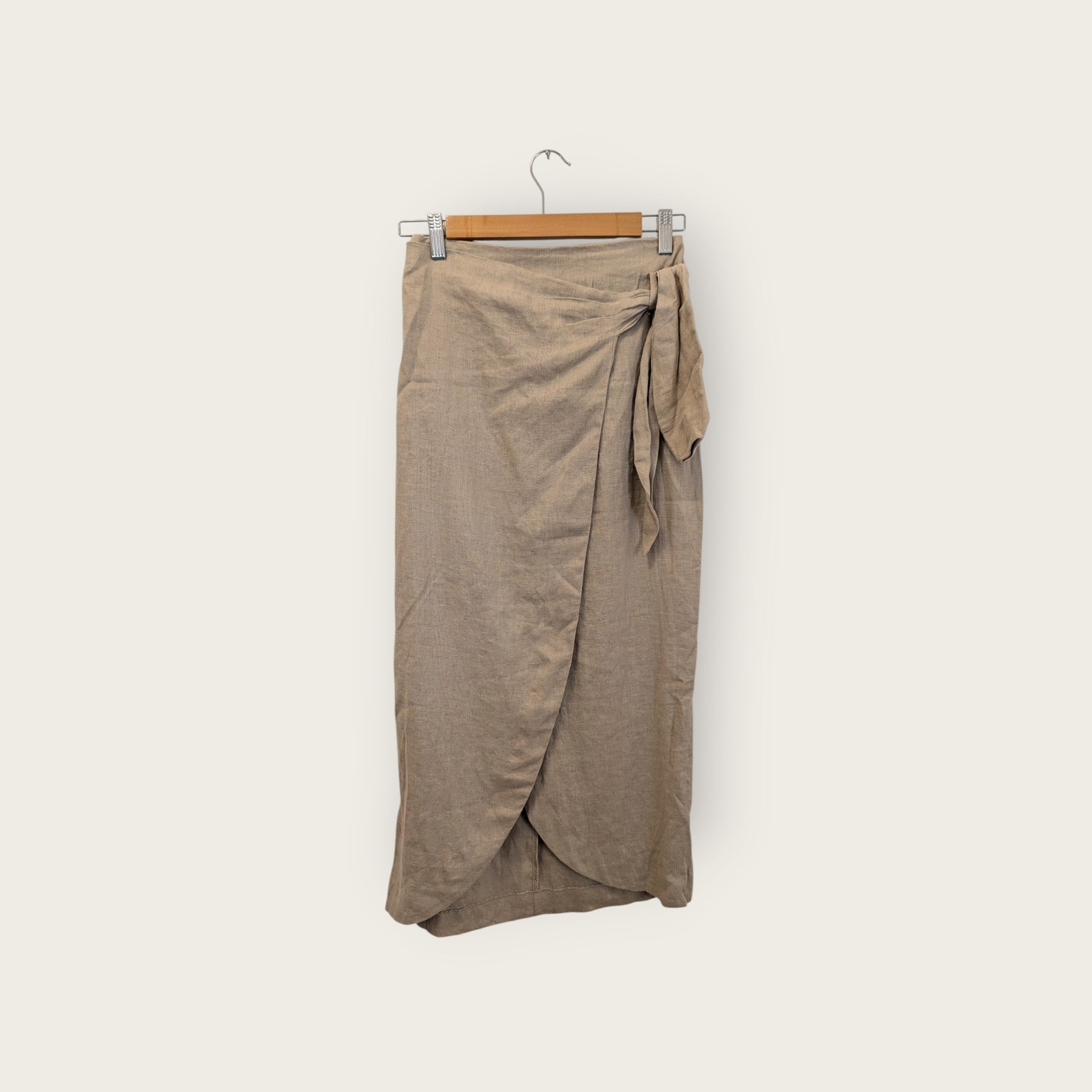 MNG Tan Linen Wrap Tie-Up Skirt